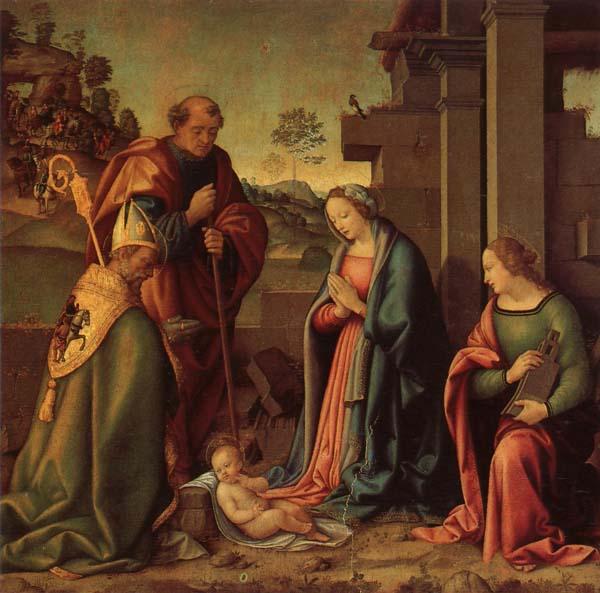 Raffaello Botticini Adoration of the Christ Child with St.Barbara and St.Martin Sweden oil painting art